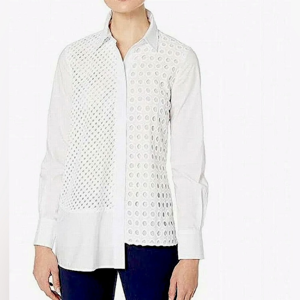 Elliott Lauren White cut out Eyelet Front Tunic Blouse Shirt